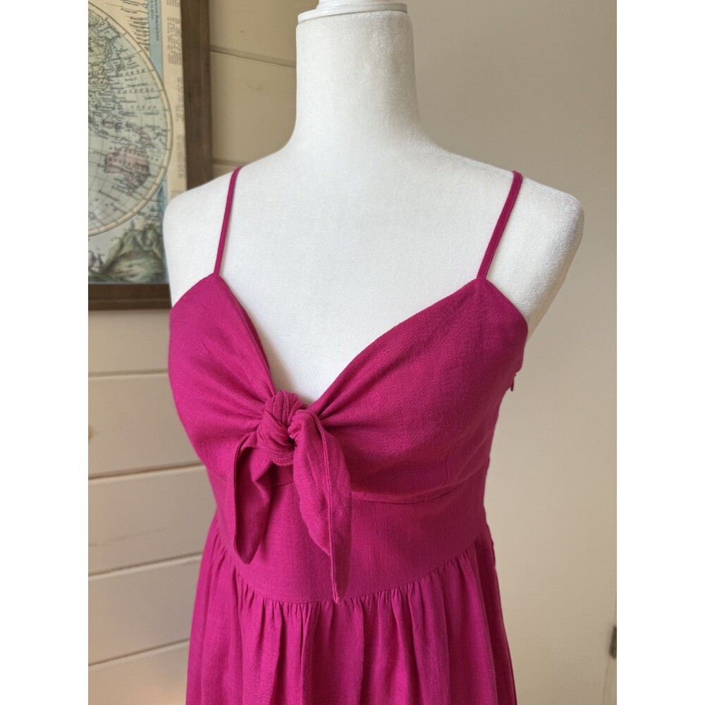 LOFT Front Bow Pink Strappy Linen Blend Maxi Dress Sz 4P Beach Feminine Resort